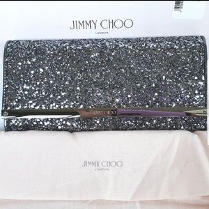 New Jimmy Choo Milla Coarse Glitter Chain Wallet
